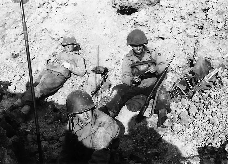 US Army Rangers resting near Pointe du Hoc, Normandy